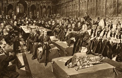 Le serment du couronnement - Le premier Parlement du roi Édouard VII, tiré de « The Illustrated London News », 1902